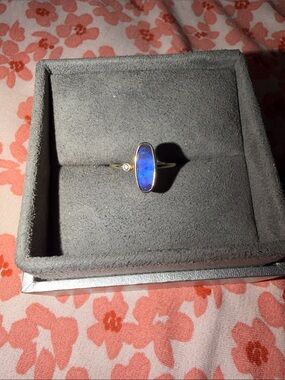 Elegant Blue Opal Yellow Gold Ring with Accent Stone